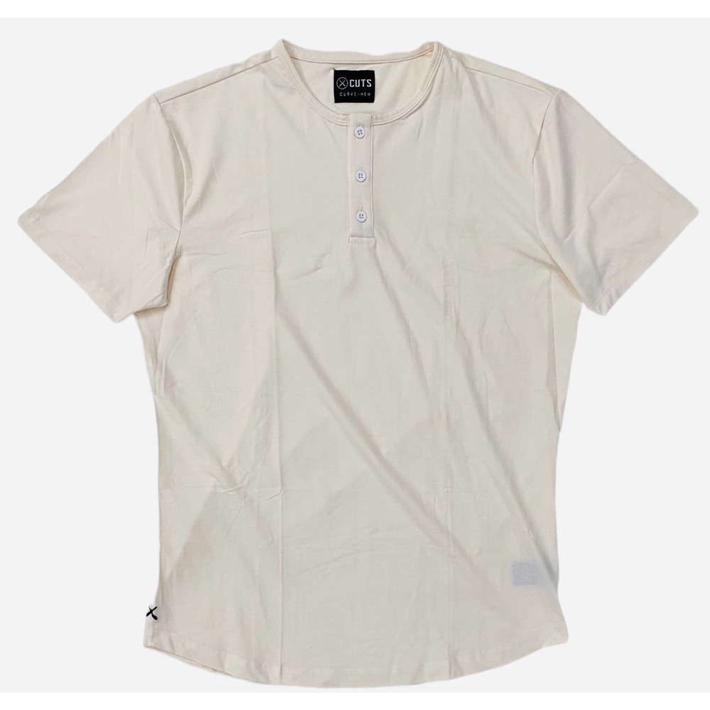 Cuts Clothing Men's Curve Hem Henley 4 Way Stretch Tee T-Shirt - Egg Shell